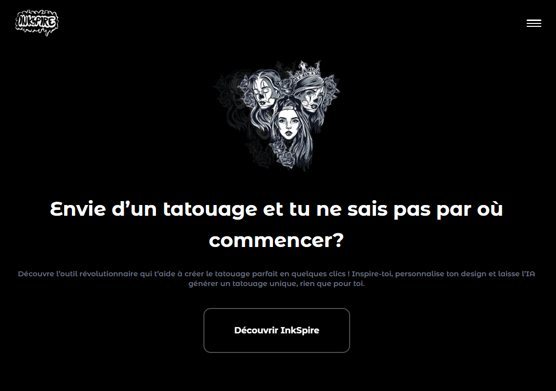 visuel principal InkSpire - Site de tatouages généré par IA